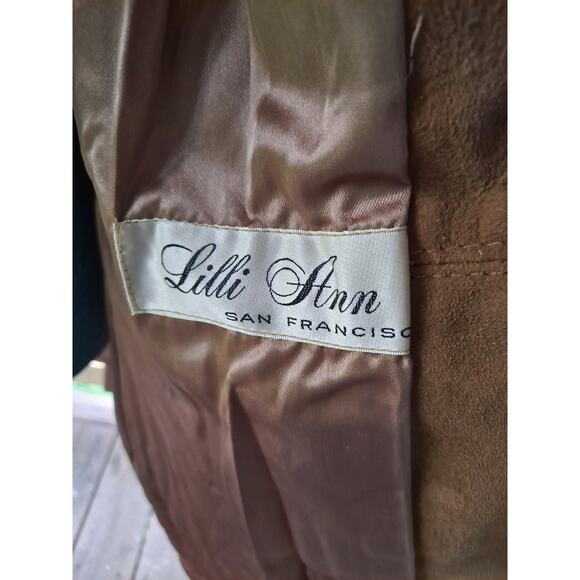 Vtg 70s Lilli Ann San Francisco Faux Fur Coat Tan Suede Trim Mod England - Picture 7 of 13